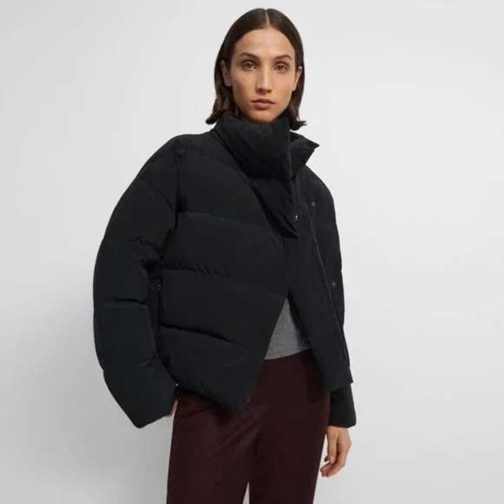 Theory Offset Puffer Jacket Black Asymmetrical Do… - image 1